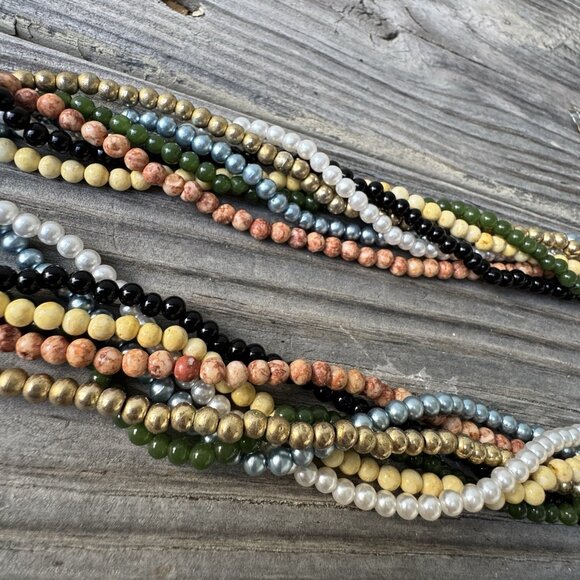 Vintage Twist A Bead 80s Necklaces 7 Strands Stone Pearl with Gold Tone Clasp - Picture 10 of 11